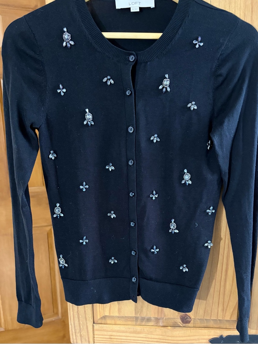 LOFT Embellished Light Weight Cardigan – Black – Size XS